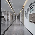 Modern Office Corridor With Glass Partitions Display Boards And Gray Flooring