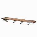 Unique Long Wooden Bench With Curved Wave Surface And Multiple Metal Supports