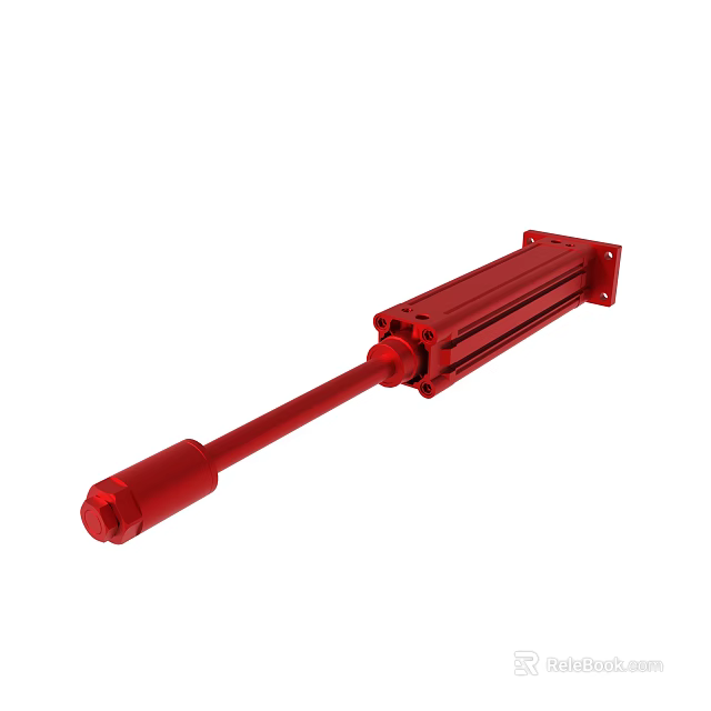 Red Hydraulic Cylinder Industrial Mechanical Component With Piston Rod For Machinery 3d model 