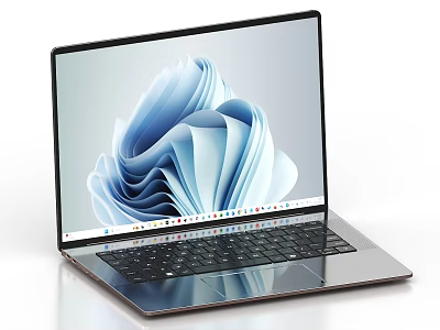 Modern Sleek Laptop With Abstract Blue Screen Design And Metal Body 3d model