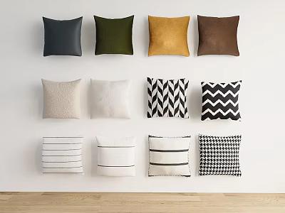 Modern Decorative Pillows With Solid Hues And Patterned Styles On Wall 3d model