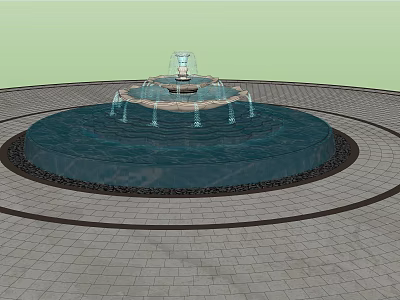 Beautiful Circular Fountain With Multi Tiered Structure And Water Jets In Paved Area 3d model