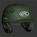 Green Sports Helmet With White R Logo And Cracked Textured Surface Design