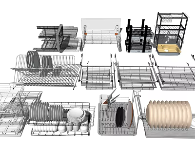 Kitchen Cabinet Storage Solutions With Metal Dish Racks And Utensil Organizers 3d model