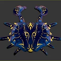Vibrant Blue and Pink Aquatic Crab With Colorful Patterns Shiny Exoskeleton Against Dark Background