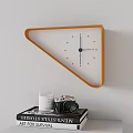 Triangle Orange Frame Wall Clock With White Dial Black Hands Over Stack Of Books Camera 3d model