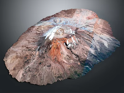 Detailed Terrain 3D Model Featuring Volcanic Crater Colorful Surface And Snowy Ridges 3d model