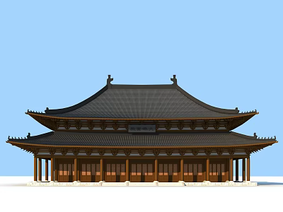 Traditional Ancient Chinese Architecture With Wooden Structure Curved Eaves And Black Roof 3d model