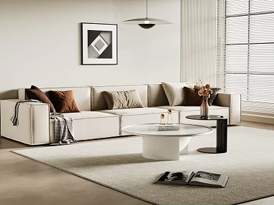 Modern Sofa Coffee Table Set Interior With Decorative Throw Pillows And Soft Area Rug 3d model