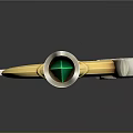 Green And Golden Decorated Sword With Emerald Gemstone On Hilt And Ornate Blade Design