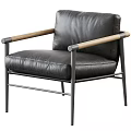 Modern Leisure Chair With Black Leather Upholstery Wooden Armrests And Metal Frame