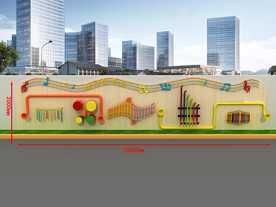 Colorful Outdoor Playground Wall Equipment with Musical Notes and Interactive Elements for Kids 3d model