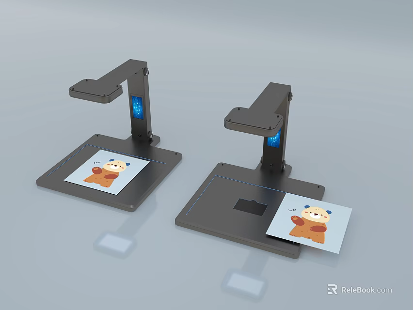 Two Black Commercial Overhead Scanners with Adjustable Arms and Base for Card Scanning 3d model 