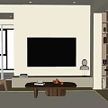 Modern Living Dining Area Interior With Wooden Table Sofa Coffee Table Hanging Lamp And Plants