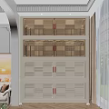 White Multi Layer Storage Cabinet With Grid Woven Doors And Metal Handles 3d model