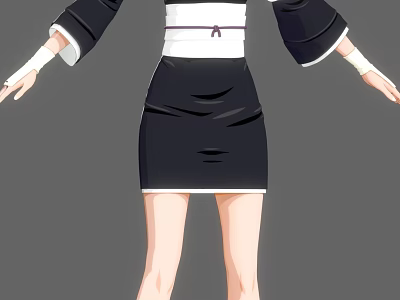 Woman In Black And White Outfit With Long Sleeves White Sash And Outstretched Arms 3d model