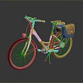 White City Bicycle With Brown Seat And Rear Basket On Gray Reflective Surface