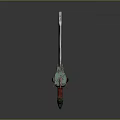 Transparent Blade Weapon With Green Pink Decorations Red Gemstone And Ornate Base Design