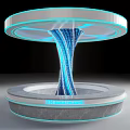 Futuristic Illuminated Column Featuring Spiral Design Blue Light And Modern Base