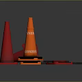 Orange And Red Traffic Cones With Square Round Pads And Bases