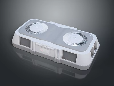 White Ventilation Device Featuring Dual Circular Fans Gray Panel And Base Structure 3d model