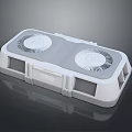 White Ventilation Device Featuring Dual Circular Fans Gray Panel And Base Structure