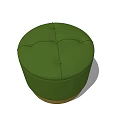 Round Green Upholstered Stool With Soft Padded Seat And Brown Base 3d model