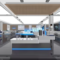 Modern Exhibition Hall Interior With Large Screens Display Counters And LOGO Sign