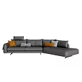 Gray L shaped Sectional Sofa with Orange and Checkered Decorative Cushions 3d model