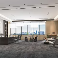 Modern Office Interior With Spacious Layout Desk Sofa Area And City View Windows 3d model