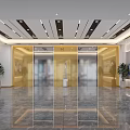 Modern Elevator Lobby Interior With Marble Floor Recessed Lighting And Glass Doors