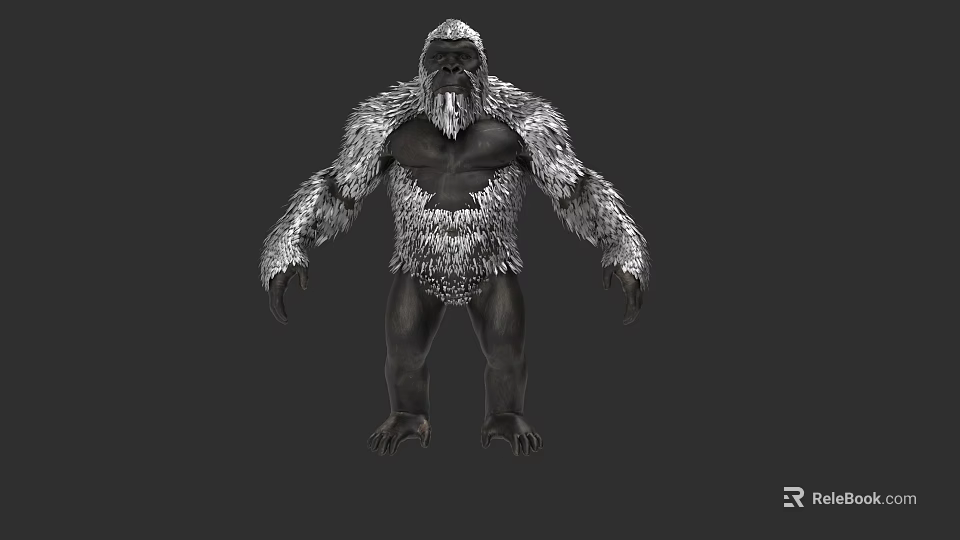 Giant Ape Creature With Gray White Fur And Black Muscular Body 3d model 