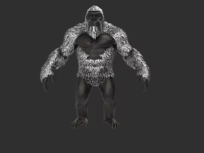 Giant Ape Creature With Gray White Fur And Black Muscular Body 3d model