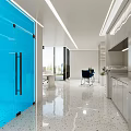 Bright Modern Public Office Area With White Desks Chairs Computers Green Plants And Bookshelves