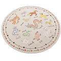 Round Carpet For Kids Room With Various Animal Patterns And English Words Decorative Border