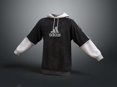 Adidas Black Hoodie With White Sleeves And Hood Trim Casual Design 3d model