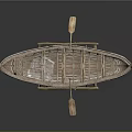 Traditional Handcrafted Wicker Boat With Wooden Paddle And Support Stand