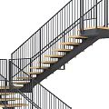 Modern Staircase Design With Black Metal Railings And Wooden Steps Open Geometric Structure Interior
