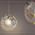 Modern Hexagonal Chandeliers With Golden Frames And Transparent Glass On Gray Wall Wooden Trim