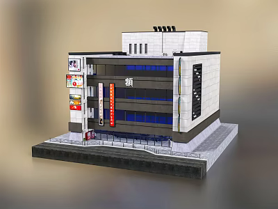 Modern Commercial Complex Building With Glass Facade Multiple Floors Entrance Steps And Retail Signages 3d model