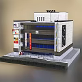 Modern Commercial Complex Building With Glass Facade Multiple Floors Entrance Steps And Retail Signages
