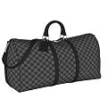 Checkerboard Pattern Travel Bag With Black Gray Design Leather Handles And Metal Hardware