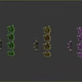Colorful 3D Tree Models With Green Yellow Purple Varieties On Gray Background