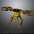 Yellow Robot Drone With Mechanical Legs Propellers Claws And Display Screen