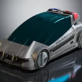 Futuristic Police Functional Vehicle With Sleek Silver Exterior And Red Blue Lights
