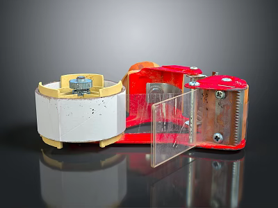 Red And White Mechanical Component With Transparent Panel And Metal Screws 3d model