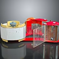 Red And White Mechanical Component With Transparent Panel And Metal Screws