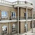 Elegant Detached Villa With Brick Exterior Arched Windows Balconies And White Railings