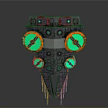 Spacecraft Engine Design With Glowing Green Orange Thrusters And Mechanical Structure