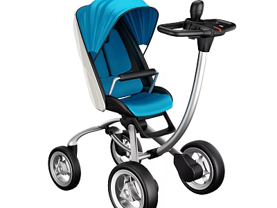 Modern Design Blue Baby Stroller With Canopy Comfortable Seat And Four Wheels 3d model